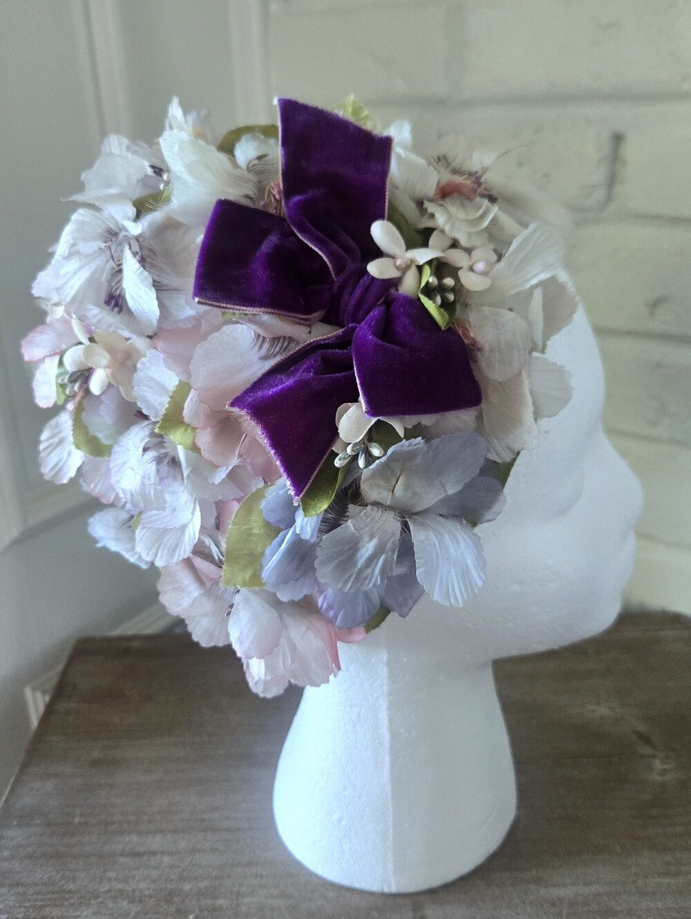 Vtg 50s 60s Floral Fascinator Hat With Velvet View Detail, S/7, Party, Romantic